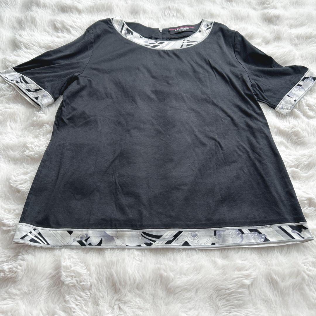 レオナール★トリム　無地　ブラック　コットン　半袖　カットソー