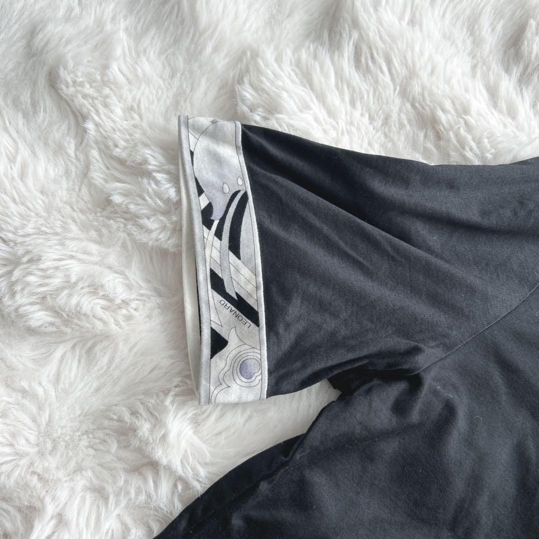 レオナール★トリム　無地　ブラック　コットン　半袖　カットソー