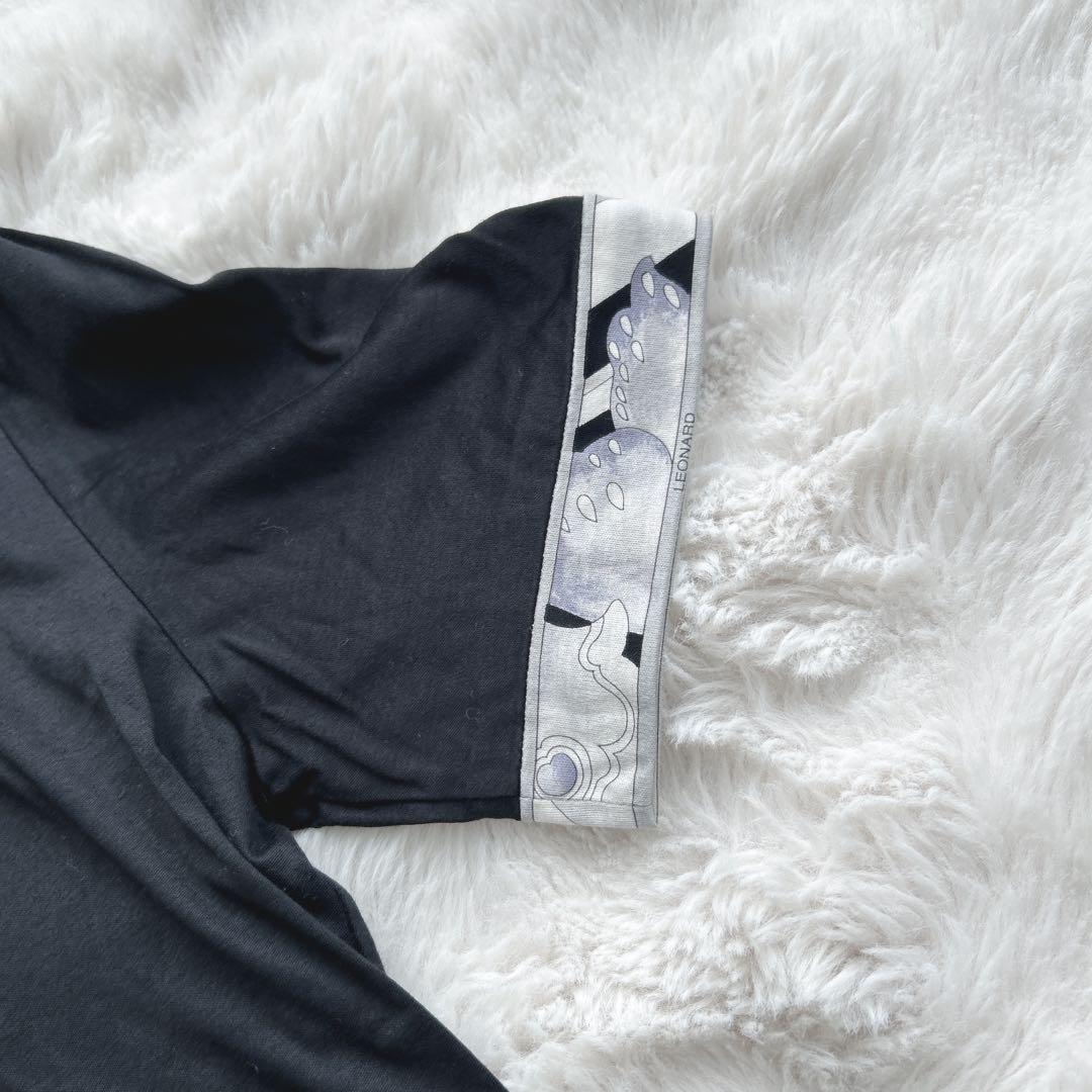 レオナール★トリム　無地　ブラック　コットン　半袖　カットソー