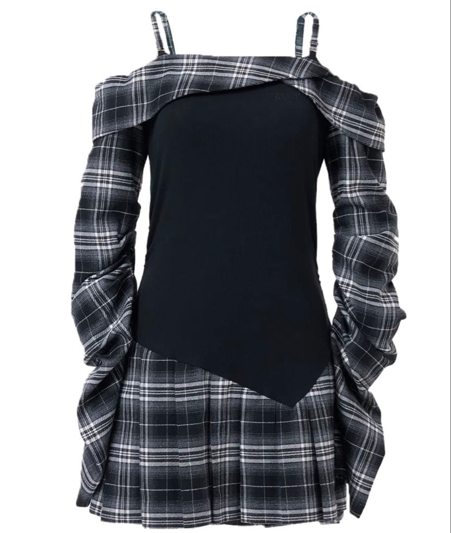 BELEAR MIMI ベリアミミ チェックシャツミニワンピース ブラック