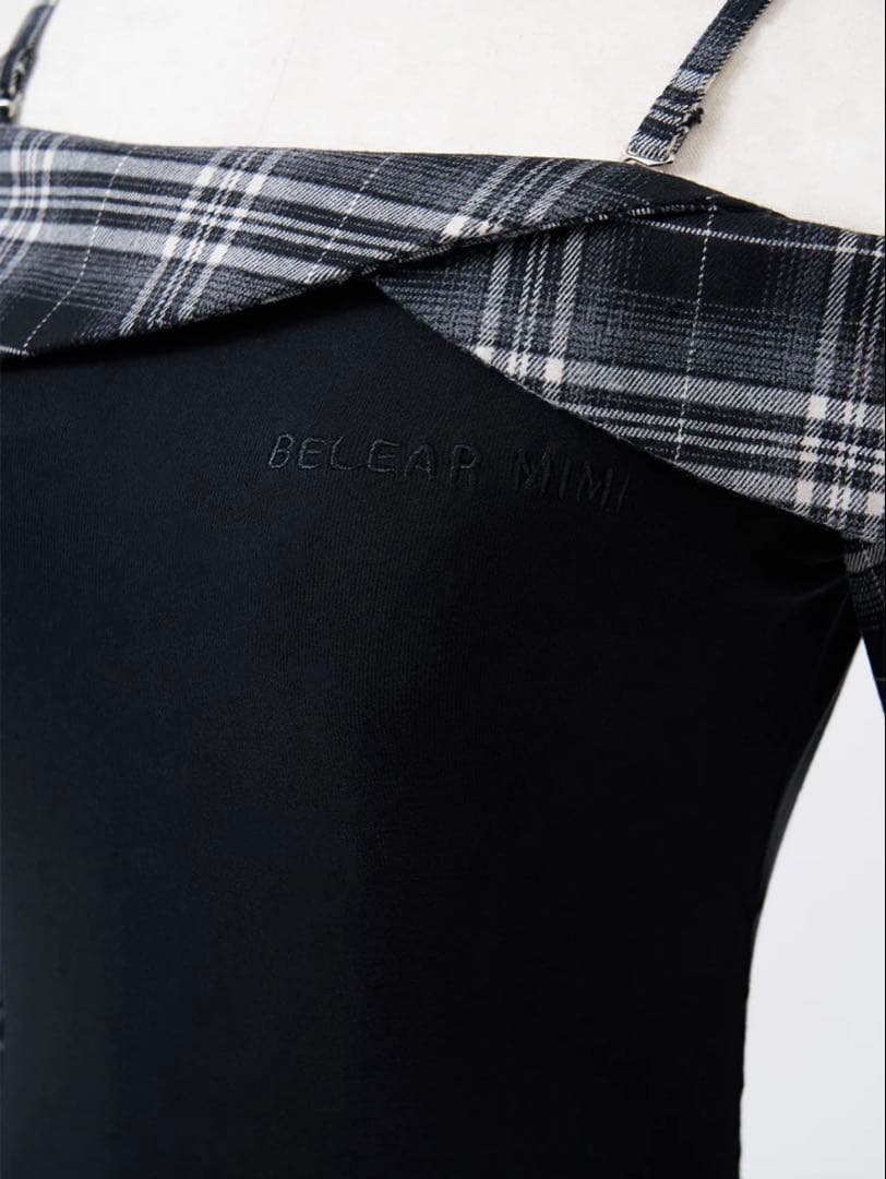 BELEAR MIMI ベリアミミ チェックシャツミニワンピース ブラック