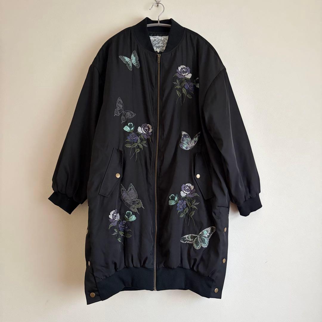 ScoLar スカラー 蝶花刺繍チュール重ねブルゾン ブラック 完売品