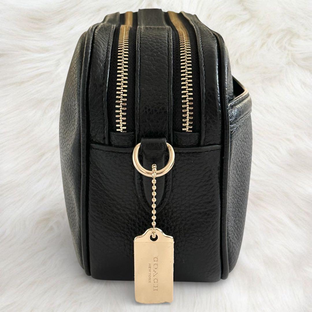 美品 コーチ ジェス カメラバッグ 2way ダブルジップ シボ革 ブラック