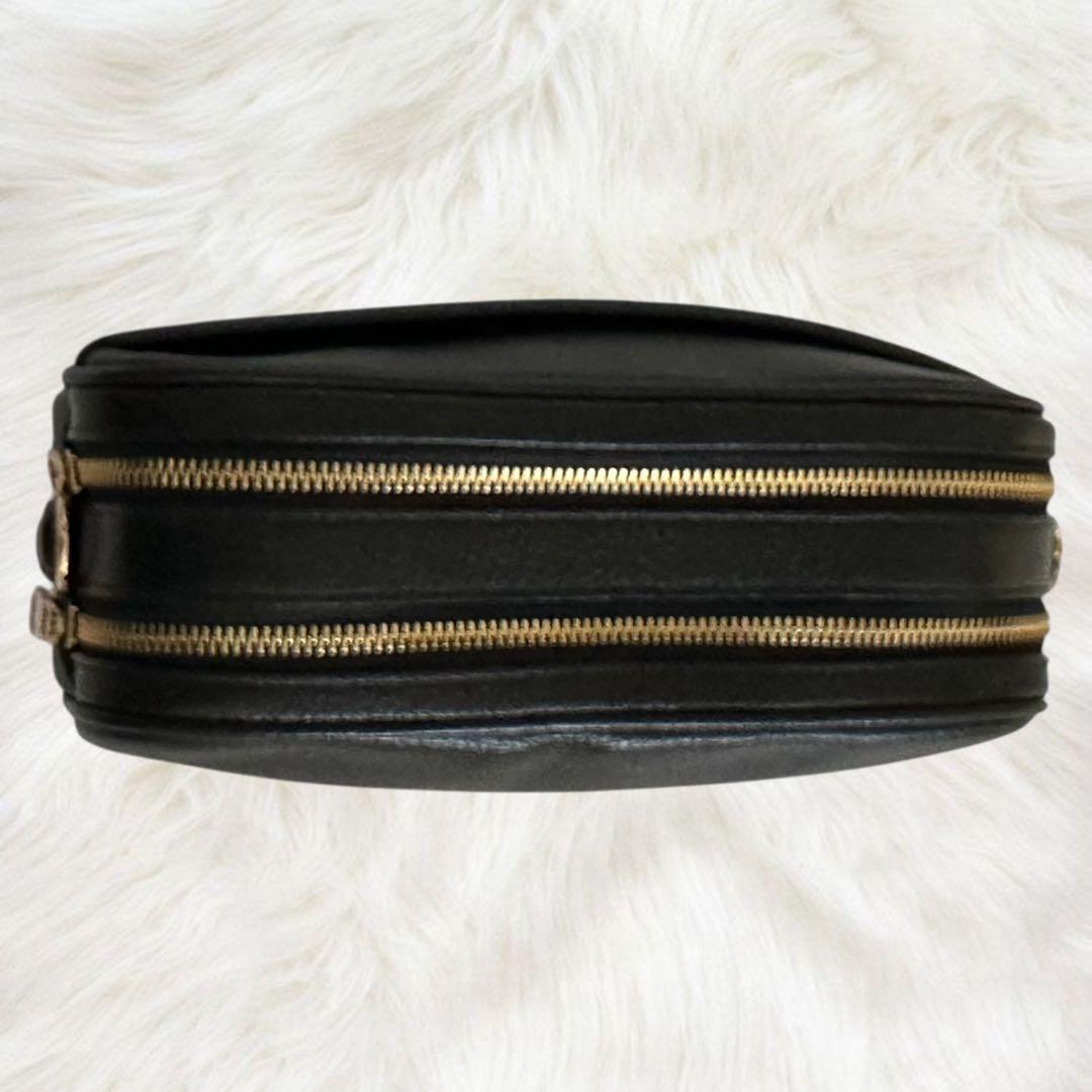 美品 コーチ ジェス カメラバッグ 2way ダブルジップ シボ革 ブラック