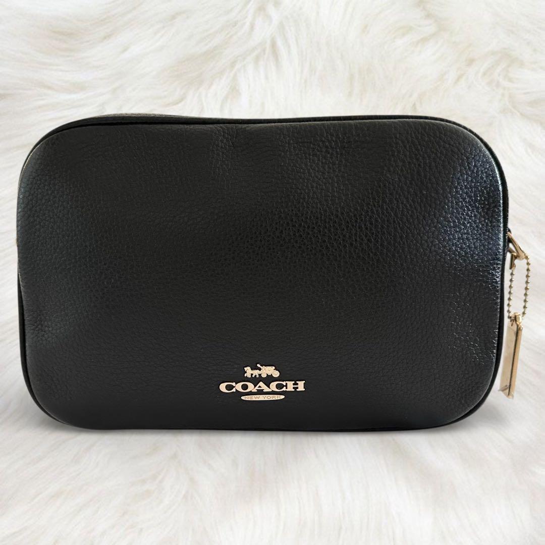美品 コーチ ジェス カメラバッグ 2way ダブルジップ シボ革 ブラック
