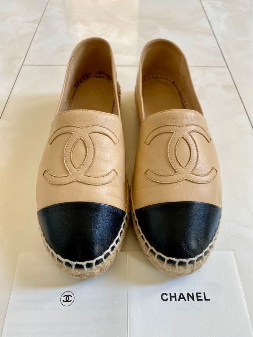 美品 シャネル ラムスキン エスパドリーユ スリッポン スニーカー CHANEL