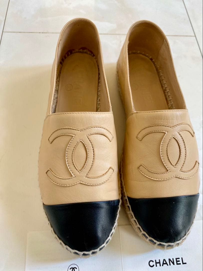 美品 シャネル ラムスキン エスパドリーユ スリッポン スニーカー CHANEL