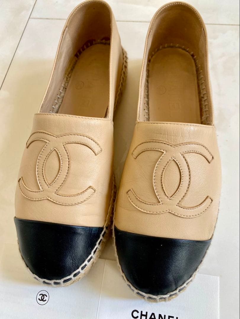 美品 シャネル ラムスキン エスパドリーユ スリッポン スニーカー CHANEL