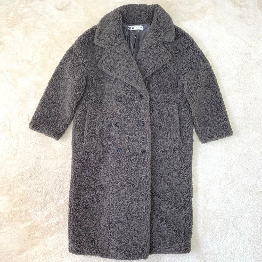 ZARA✨極美品 即完売品✨ ダブル テディベアコート ボア グレー ロング S
