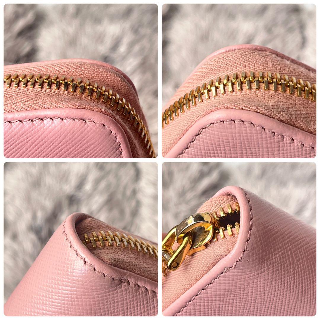 良品✨PRADA ピンク　三角ロゴ　サフィアーノ　ラウンドファスナー　長財布