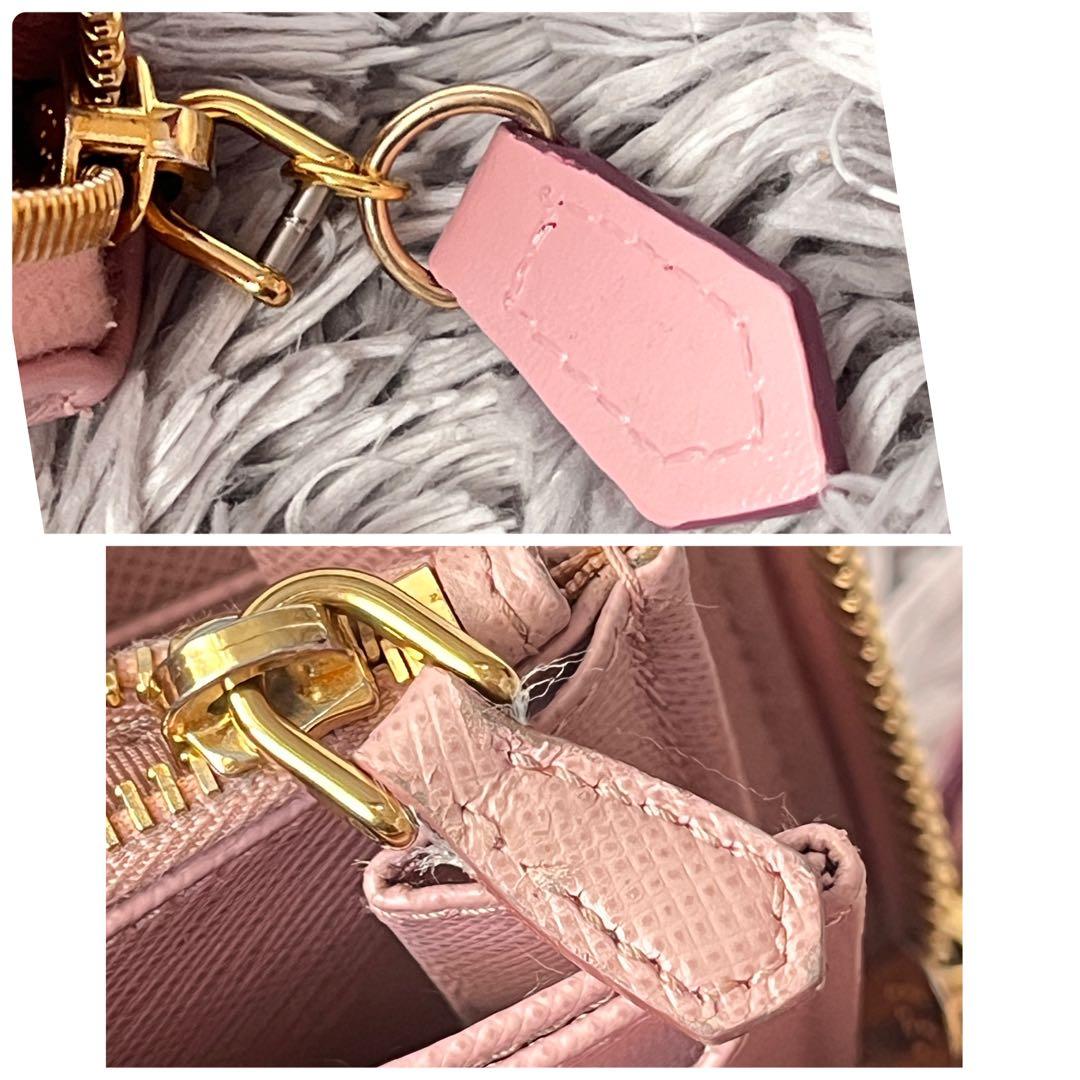 良品✨PRADA ピンク　三角ロゴ　サフィアーノ　ラウンドファスナー　長財布