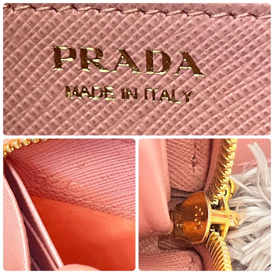 良品✨PRADA ピンク　三角ロゴ　サフィアーノ　ラウンドファスナー　長財布