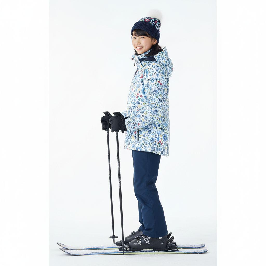 【美品】Phenix ガールズスキーウェア 150上下♡クリスタル花柄×ネイビー