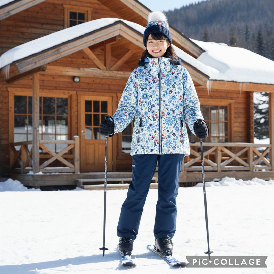 【美品】Phenix ガールズスキーウェア 150上下♡クリスタル花柄×ネイビー