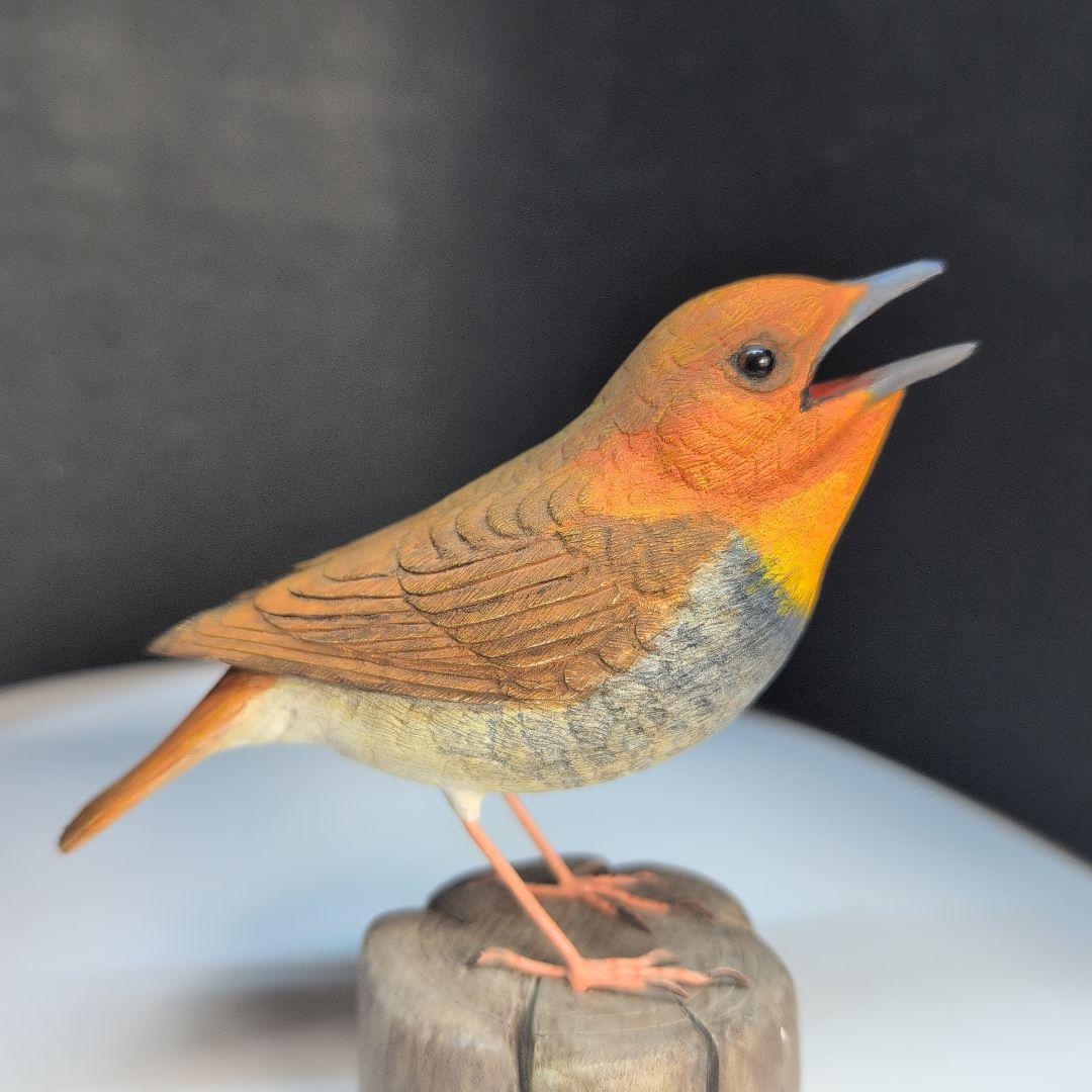 OK0330さま専用品　コマドリ とアカヒゲ　　木彫りの野鳥バードカービング
