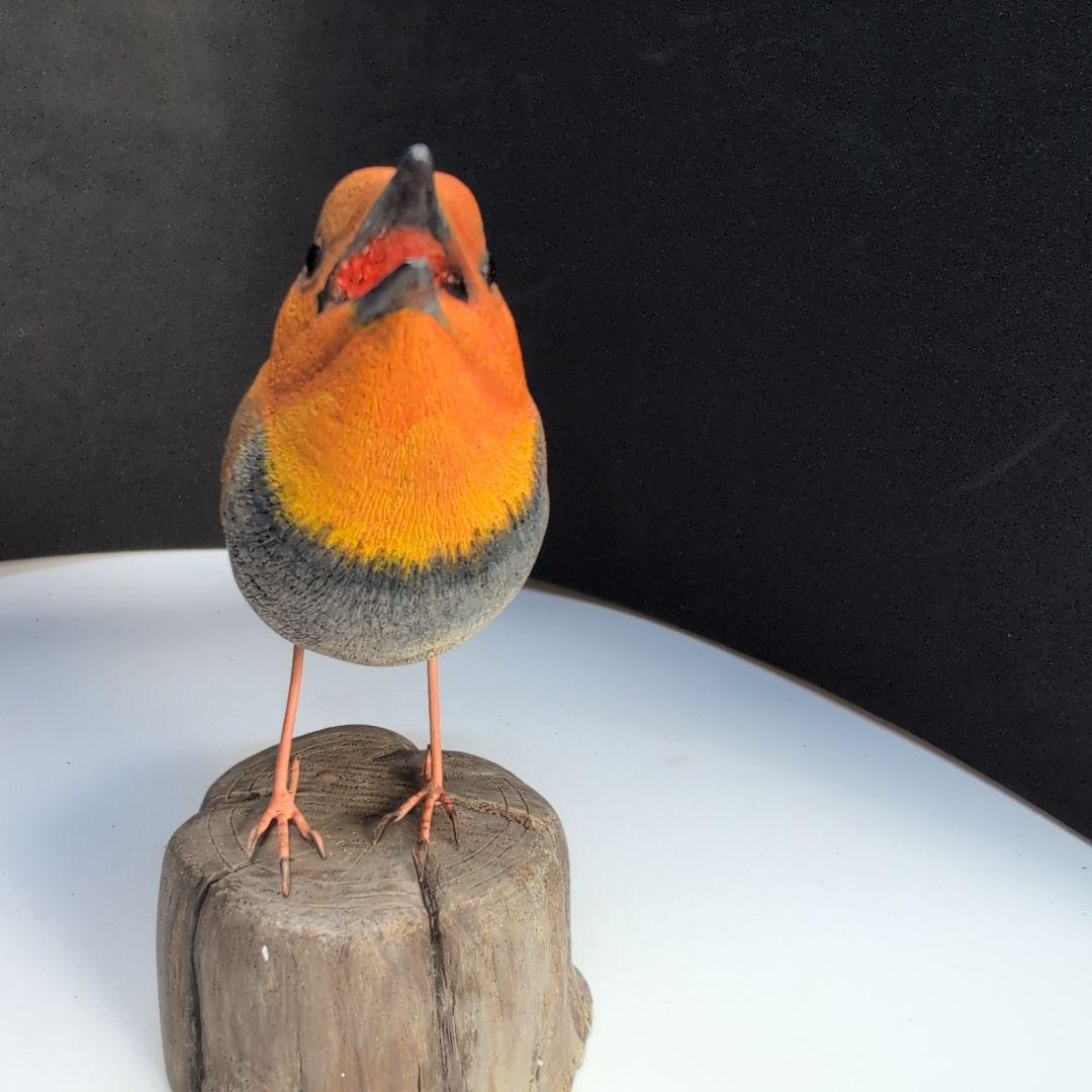 OK0330さま専用品　コマドリ とアカヒゲ　　木彫りの野鳥バードカービング