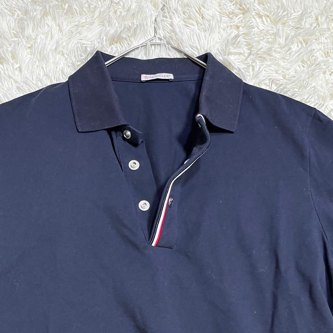 MONCLER ネイビー ポロシャツ　刺繍ロゴワッペン　シルバーボタン