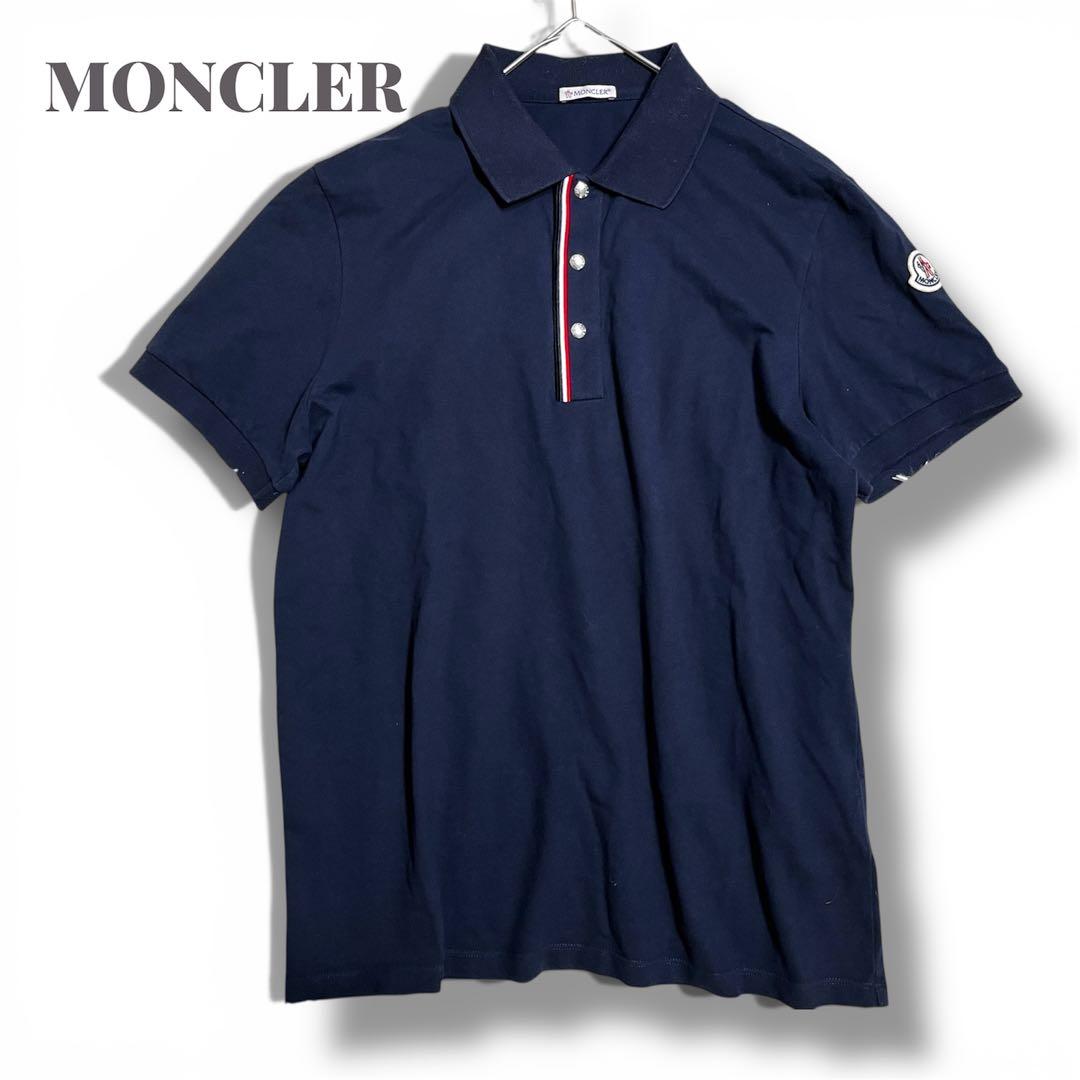 MONCLER ネイビー ポロシャツ　刺繍ロゴワッペン　シルバーボタン