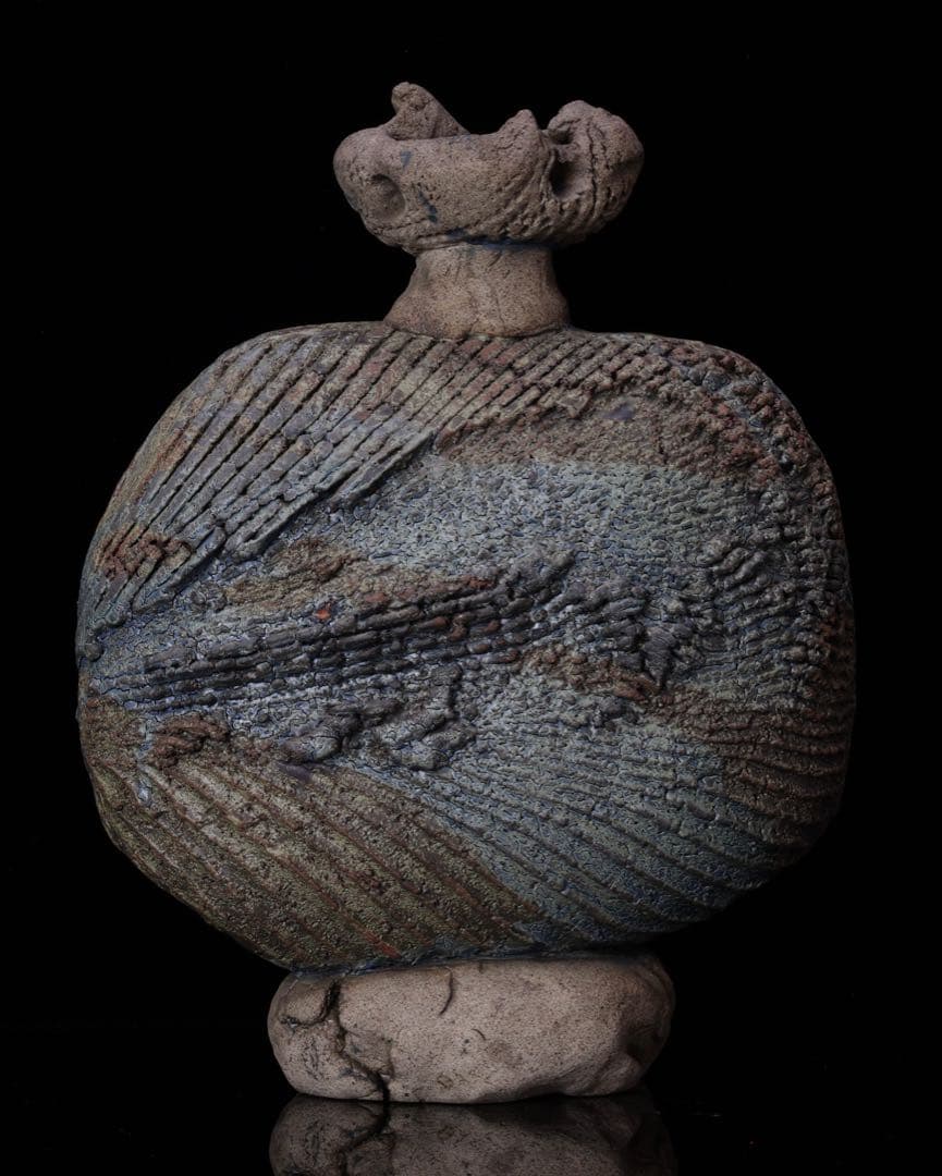 前衛陶芸家 中村錦平 作『扁壷』 共箱 栞付 オブジェ 扁壺 壺 花瓶 美術品