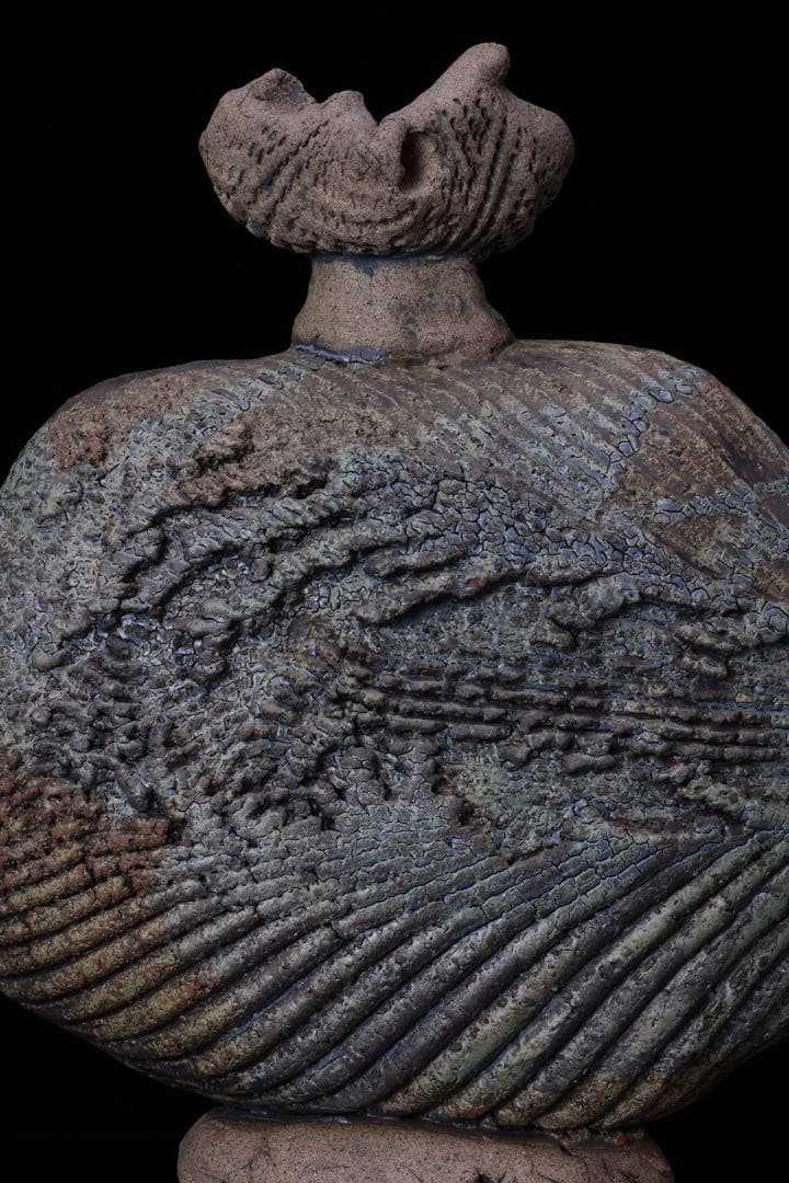 前衛陶芸家 中村錦平 作『扁壷』 共箱 栞付 オブジェ 扁壺 壺 花瓶 美術品