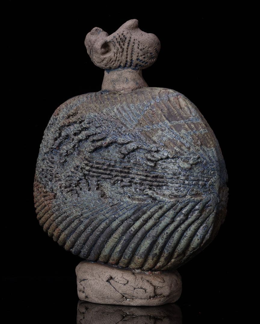 前衛陶芸家 中村錦平 作『扁壷』 共箱 栞付 オブジェ 扁壺 壺 花瓶 美術品