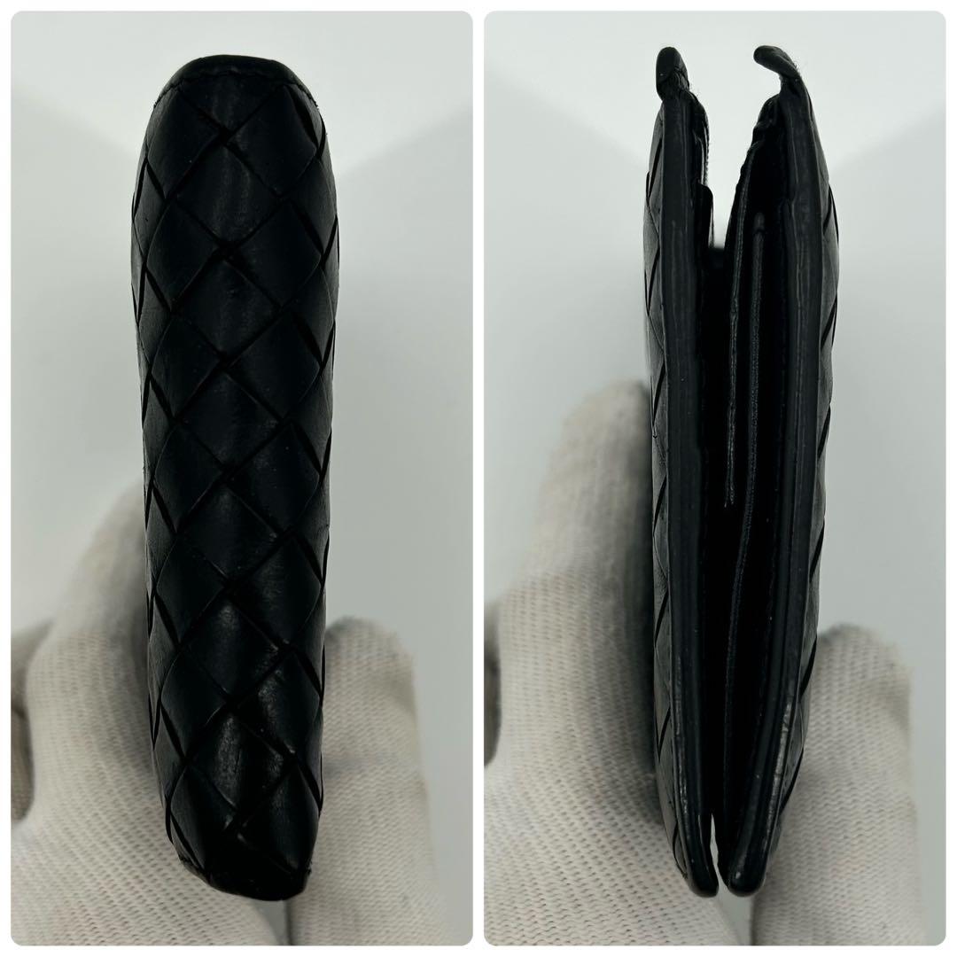 ボッテガヴェネタ 折り財布 二つ折り イントレ 編み込み レザー ブラック