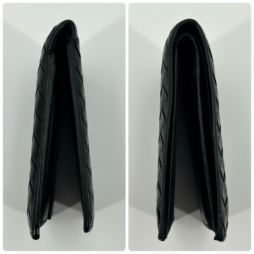 ボッテガヴェネタ 折り財布 二つ折り イントレ 編み込み レザー ブラック