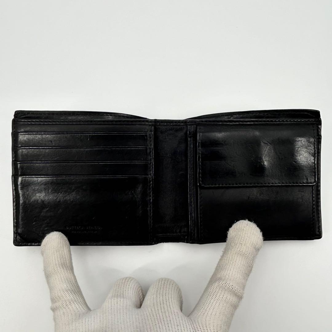 ボッテガヴェネタ 折り財布 二つ折り イントレ 編み込み レザー ブラック