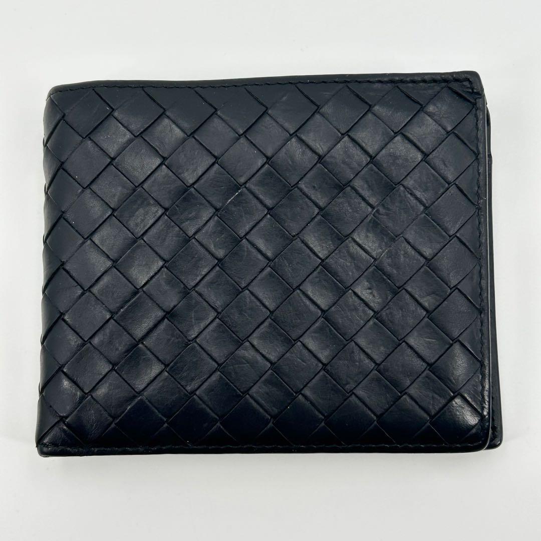 ボッテガヴェネタ 折り財布 二つ折り イントレ 編み込み レザー ブラック