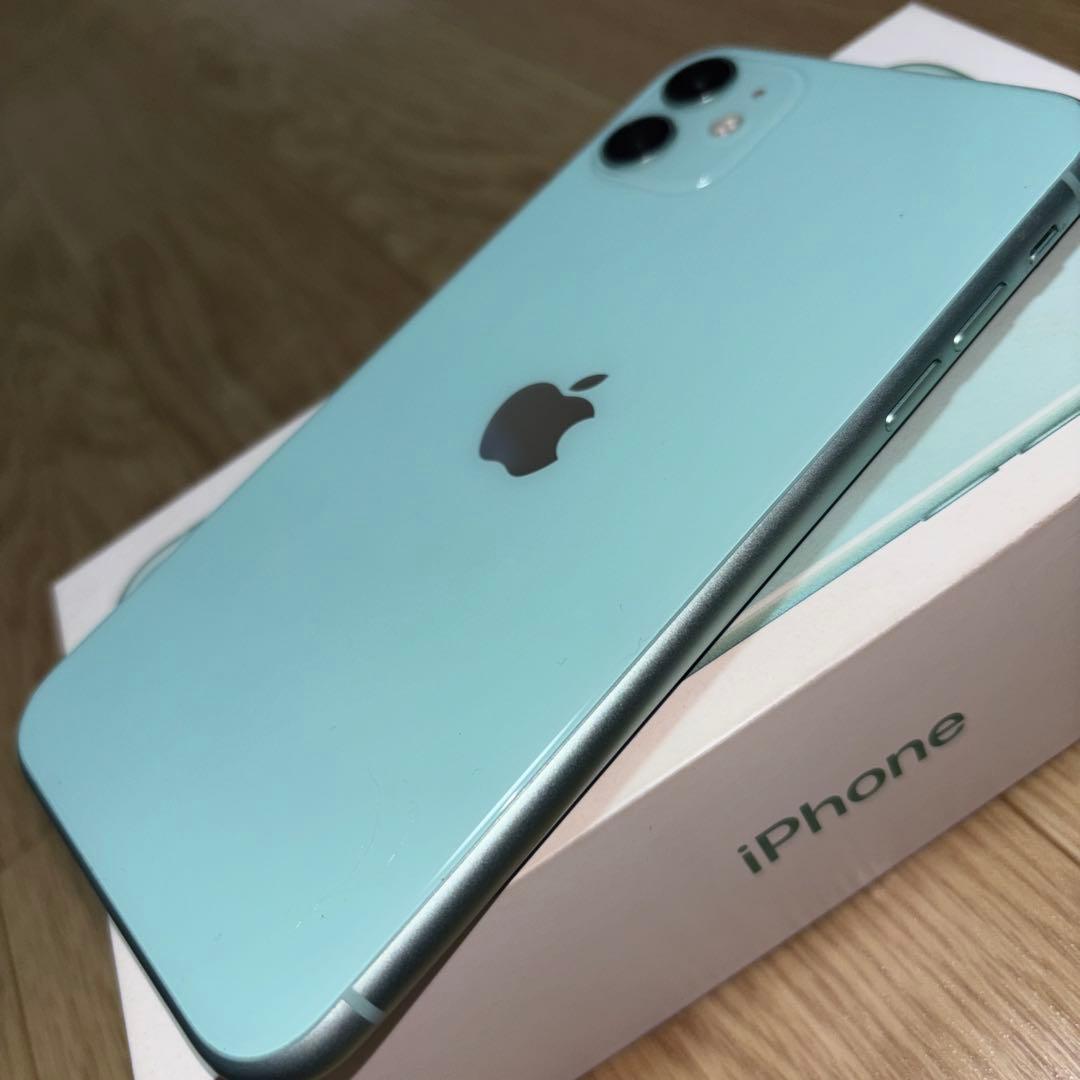 iPhone11グリーン64GB美品SIMフリー箱ありSIMピンガラスフィルム付