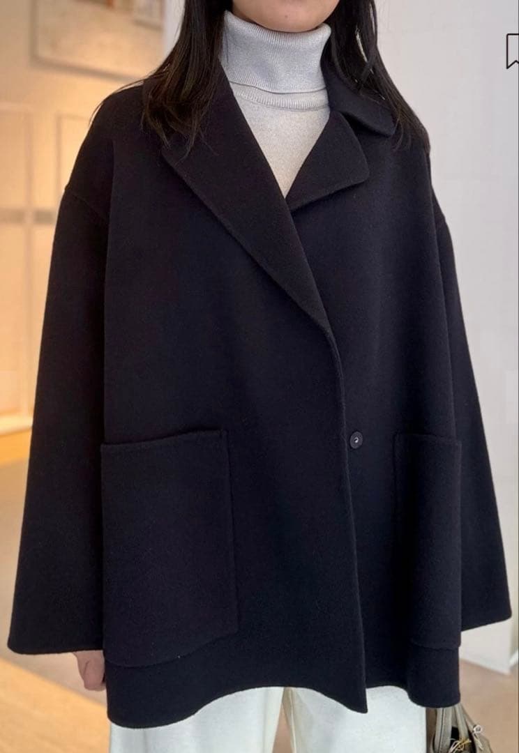 定番ボールジィ　プレミアムウールリバーオープンカラーショートコート　ネイビー36