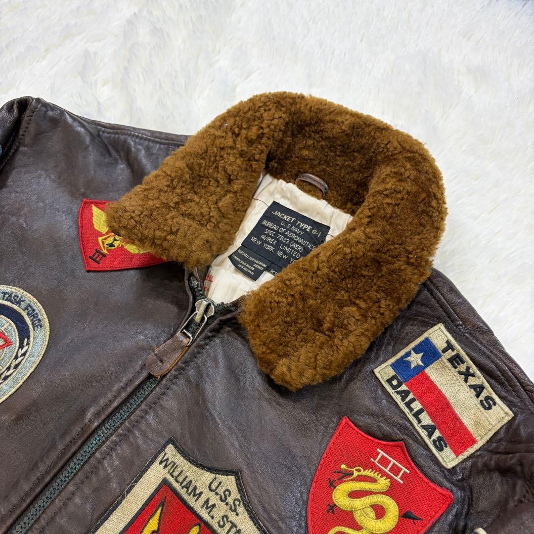 AVIREX トップガン G-1 フライトジャケット ワッペン 本革 L相当 茶