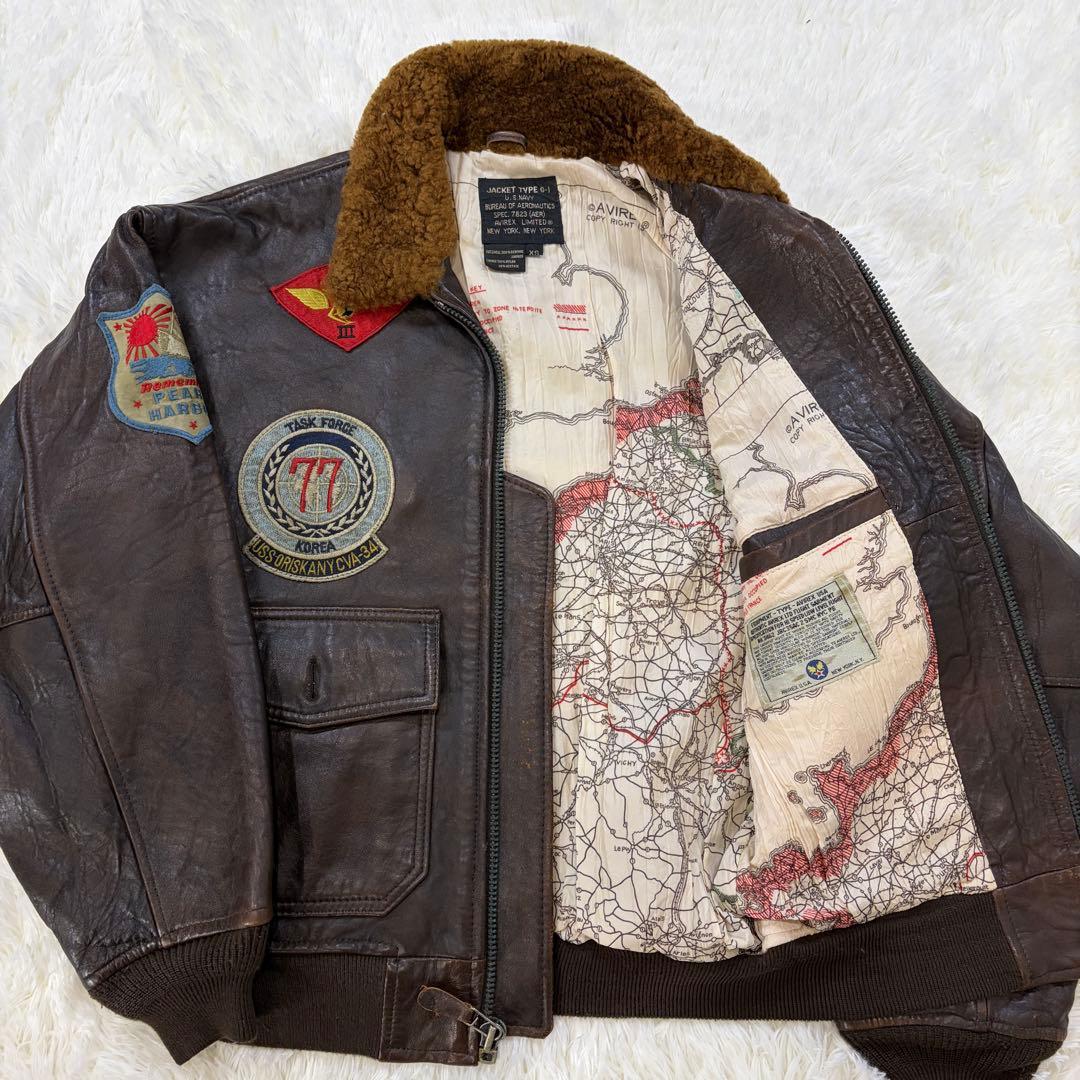 AVIREX トップガン G-1 フライトジャケット ワッペン 本革 L相当 茶