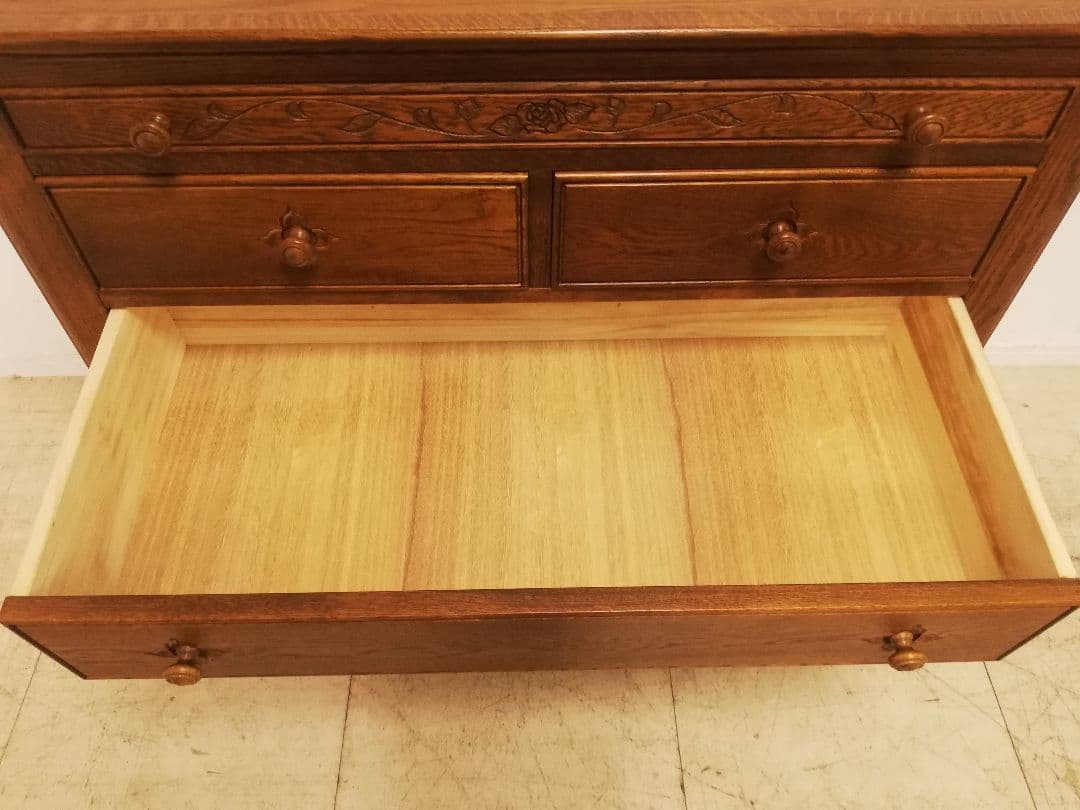 モデルルーム展示品 北海道家具 EZO グレース 高級楢材箪笥 手彫り