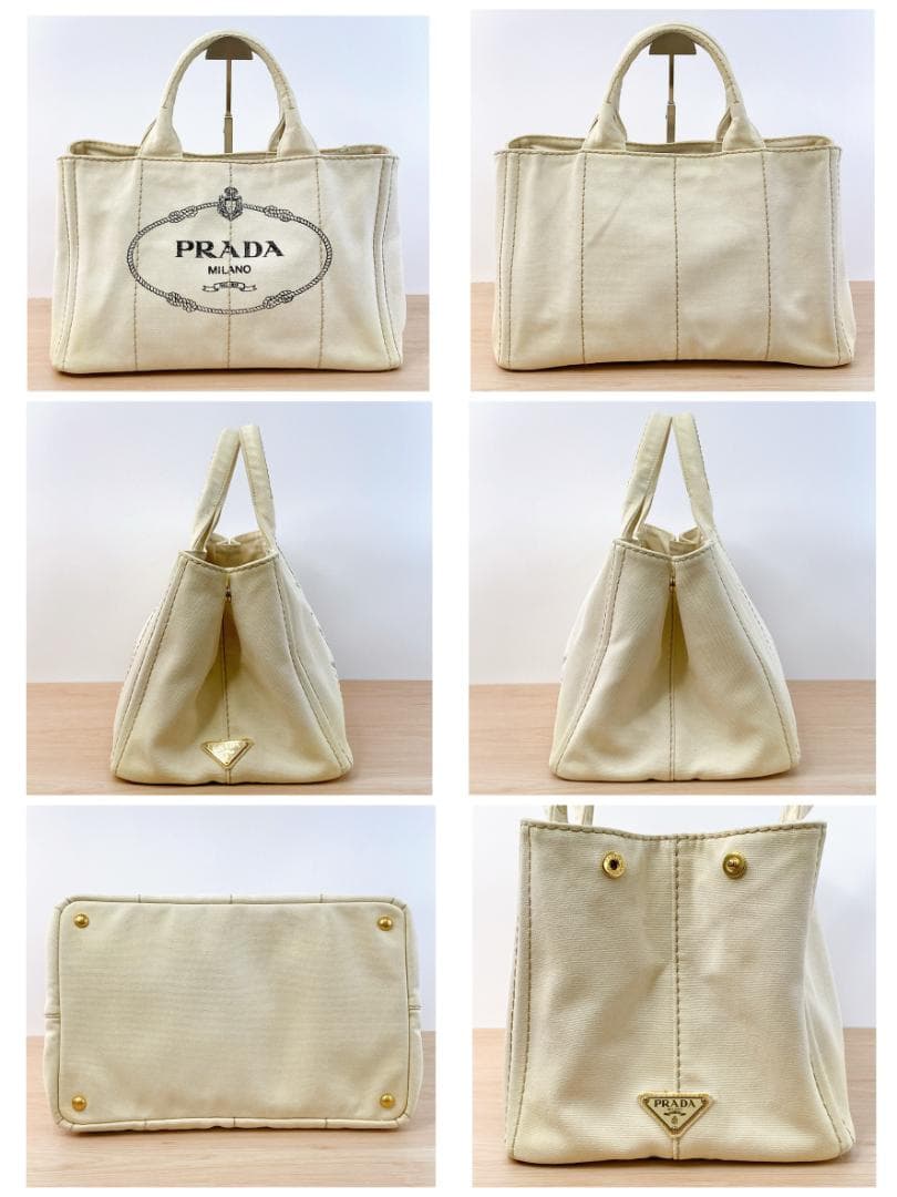 プラダ カナパ トートバッグ 2WAY ショルダーバッグ キャンバス アイボリー