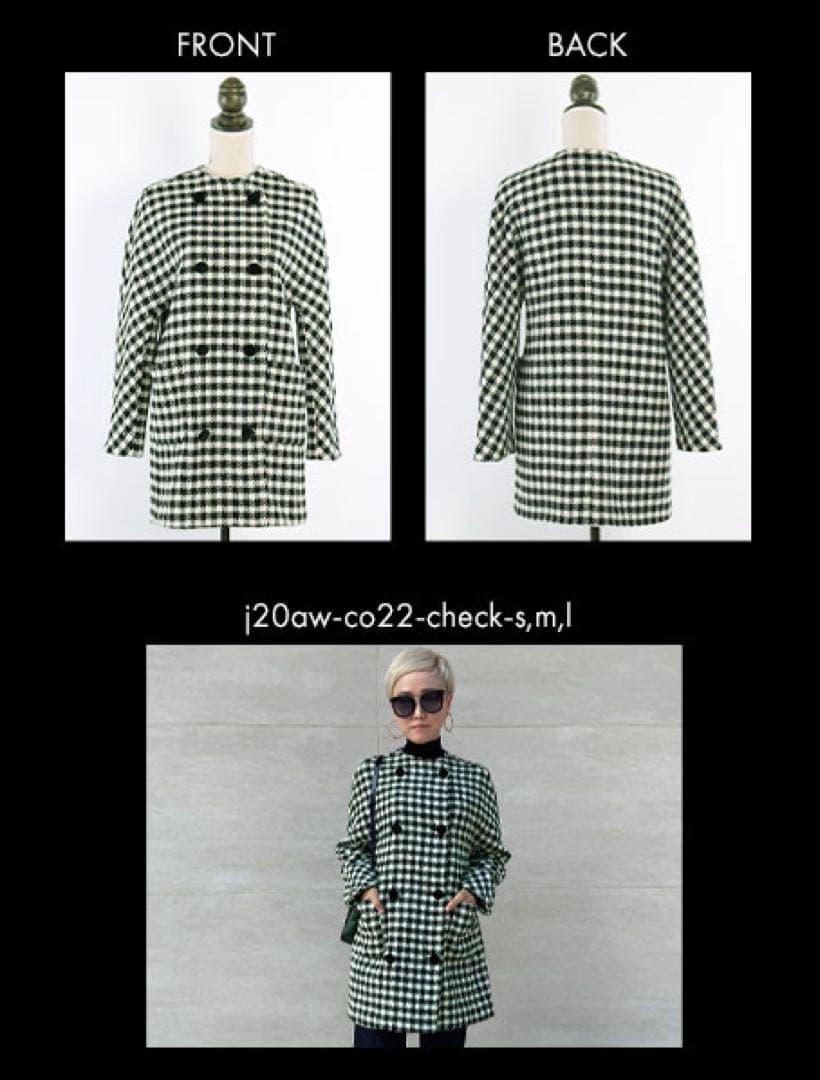 完売♡JENNE 千鳥柄フレンチレトロコート ウール ダブルボタン