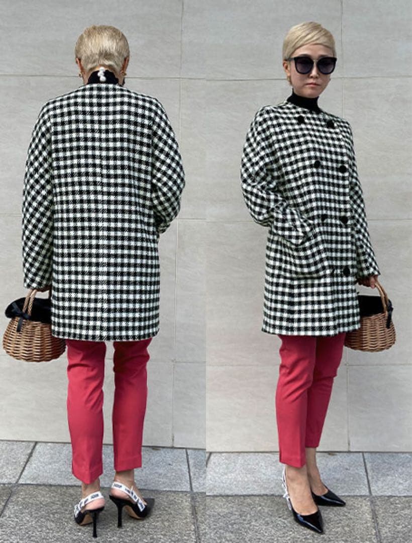 完売♡JENNE 千鳥柄フレンチレトロコート ウール ダブルボタン