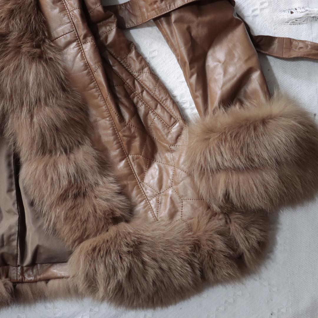 豪華ボリュームファー　レザージャケット　ロングコート　ガウンコート