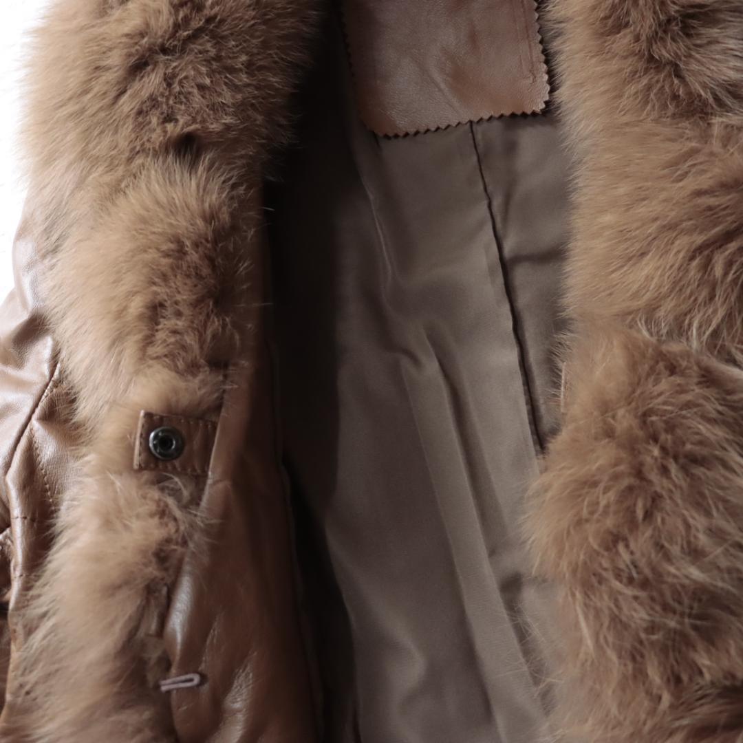 豪華ボリュームファー　レザージャケット　ロングコート　ガウンコート