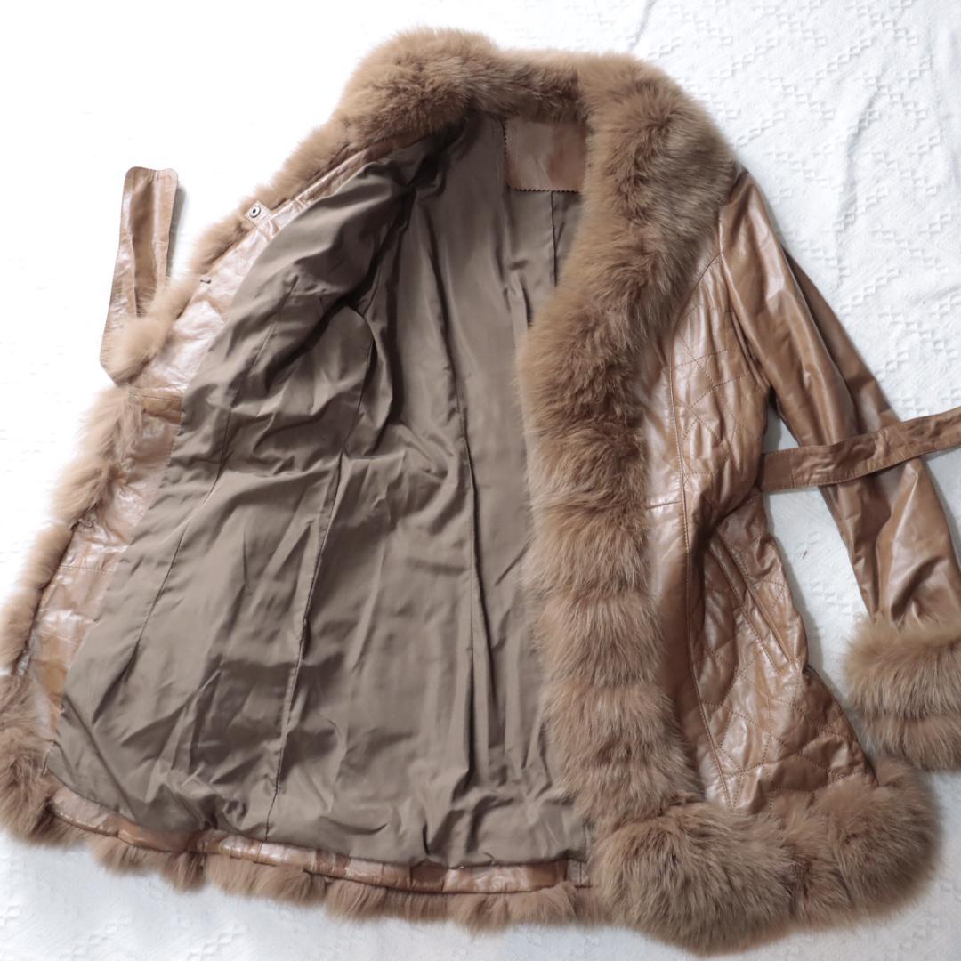 豪華ボリュームファー　レザージャケット　ロングコート　ガウンコート