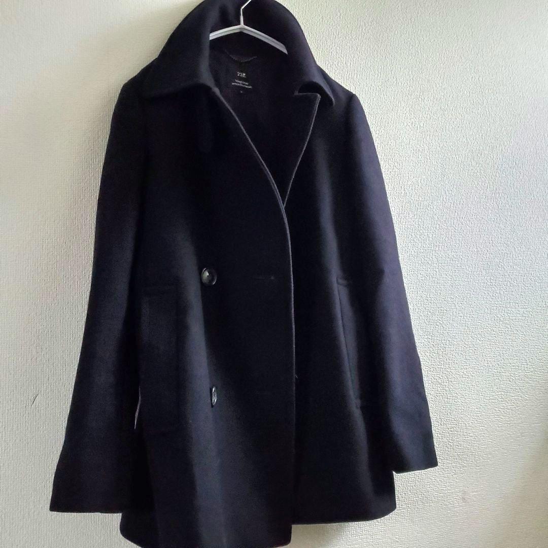 23区 イタリア製 カシミヤ混生地 黒 ピーコート チンストラップ付き 38