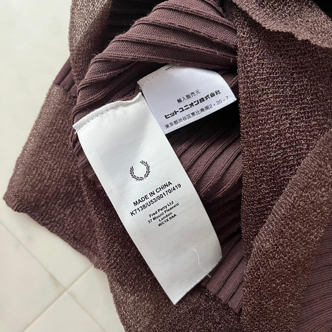 ほぼ未使用♡フレッドペリー ポロニット リブ ショート丈 シースルー 38 茶