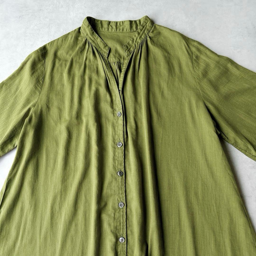 群言堂 根々 石見銀山 綿麻 リネン チュニック　シャツ　スキッパー　グリーン