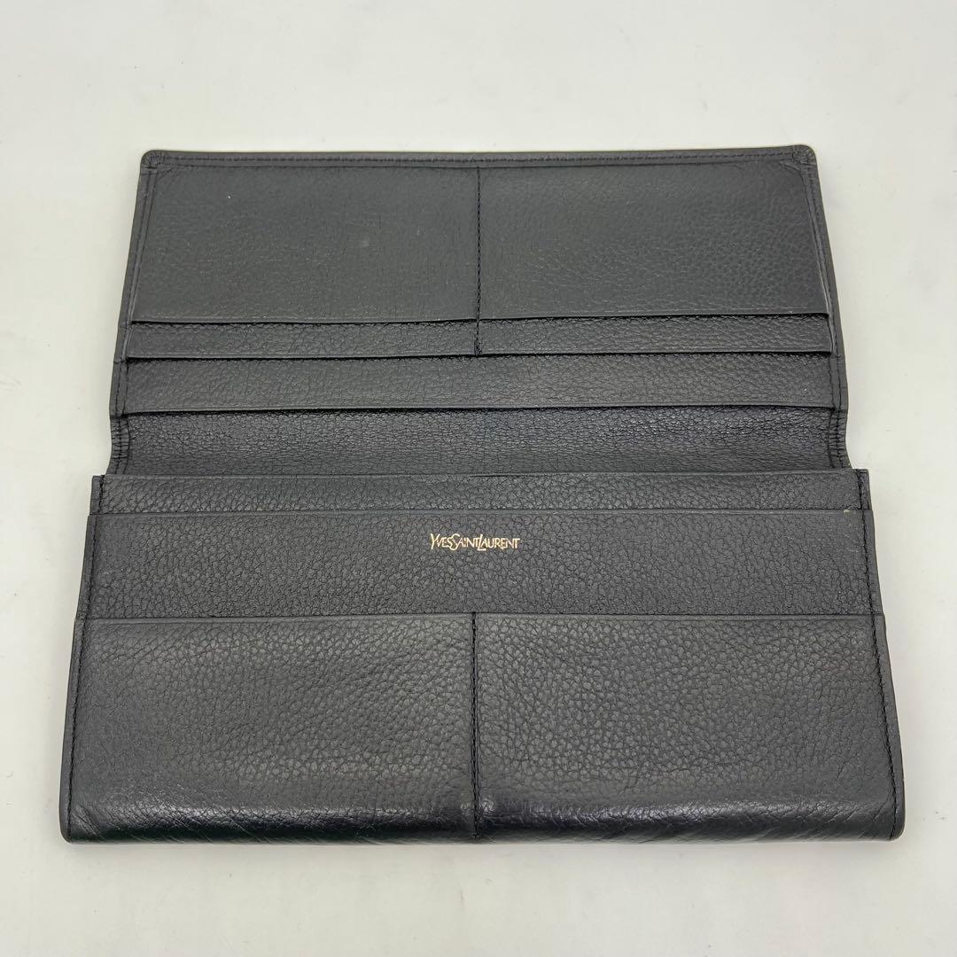 イヴサンローラン 長財布 フラップ 折りたたみ カサンドラ YSLロゴ 黒 本革