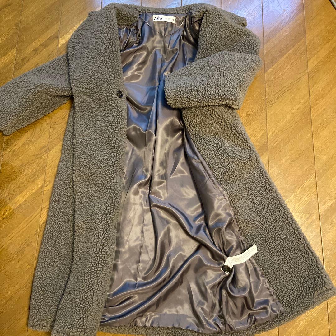 ZARA ダブルブレスト　テディベア　ボアコート ロング　グレー