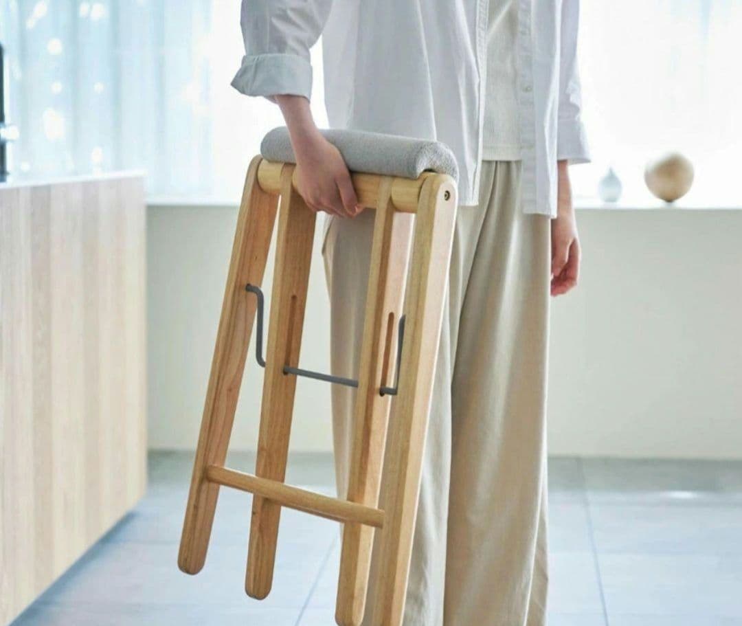 木製折りたたみスツール 布クッション付き