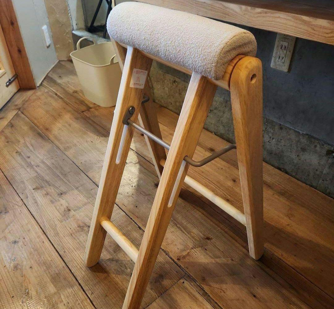 木製折りたたみスツール 布クッション付き