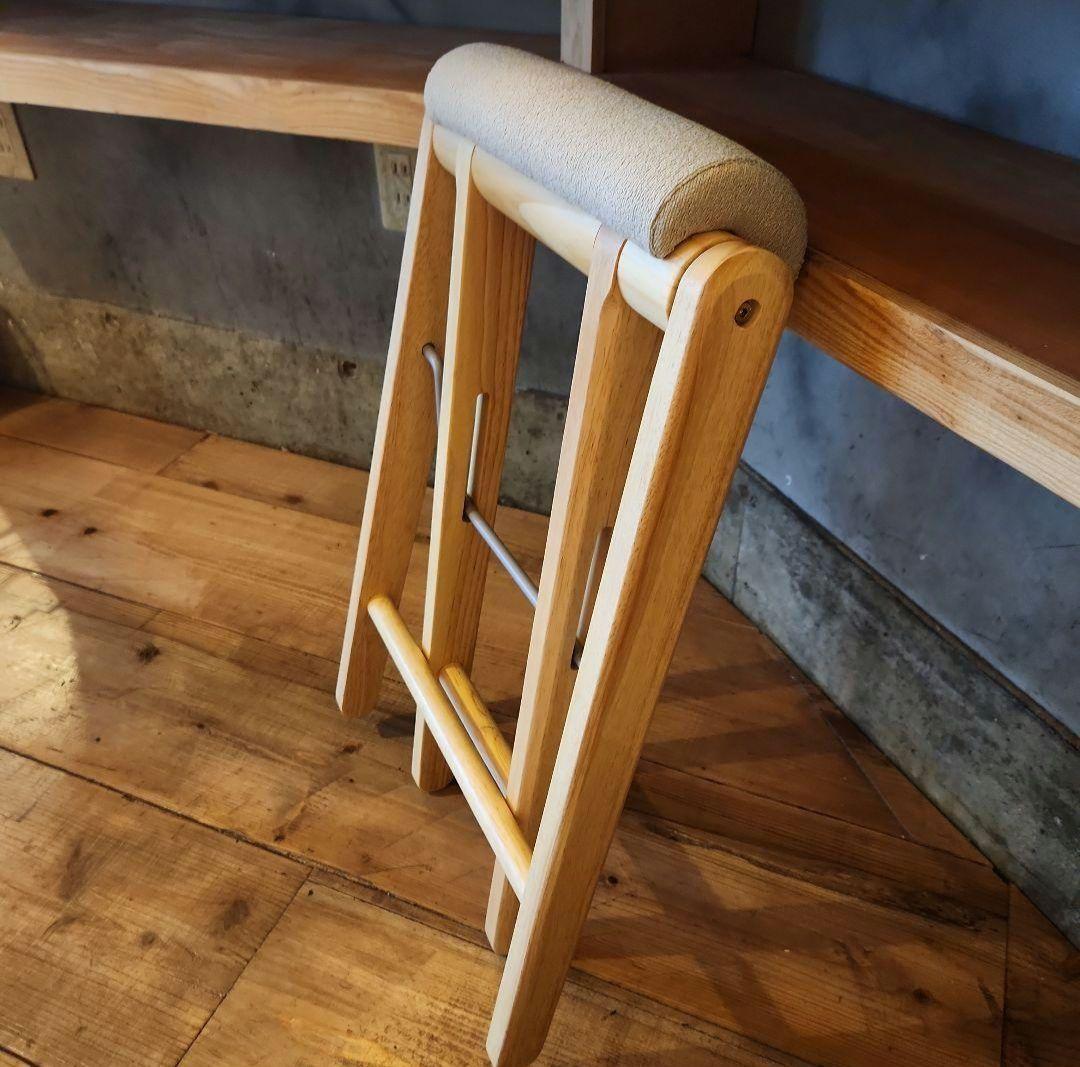 木製折りたたみスツール 布クッション付き