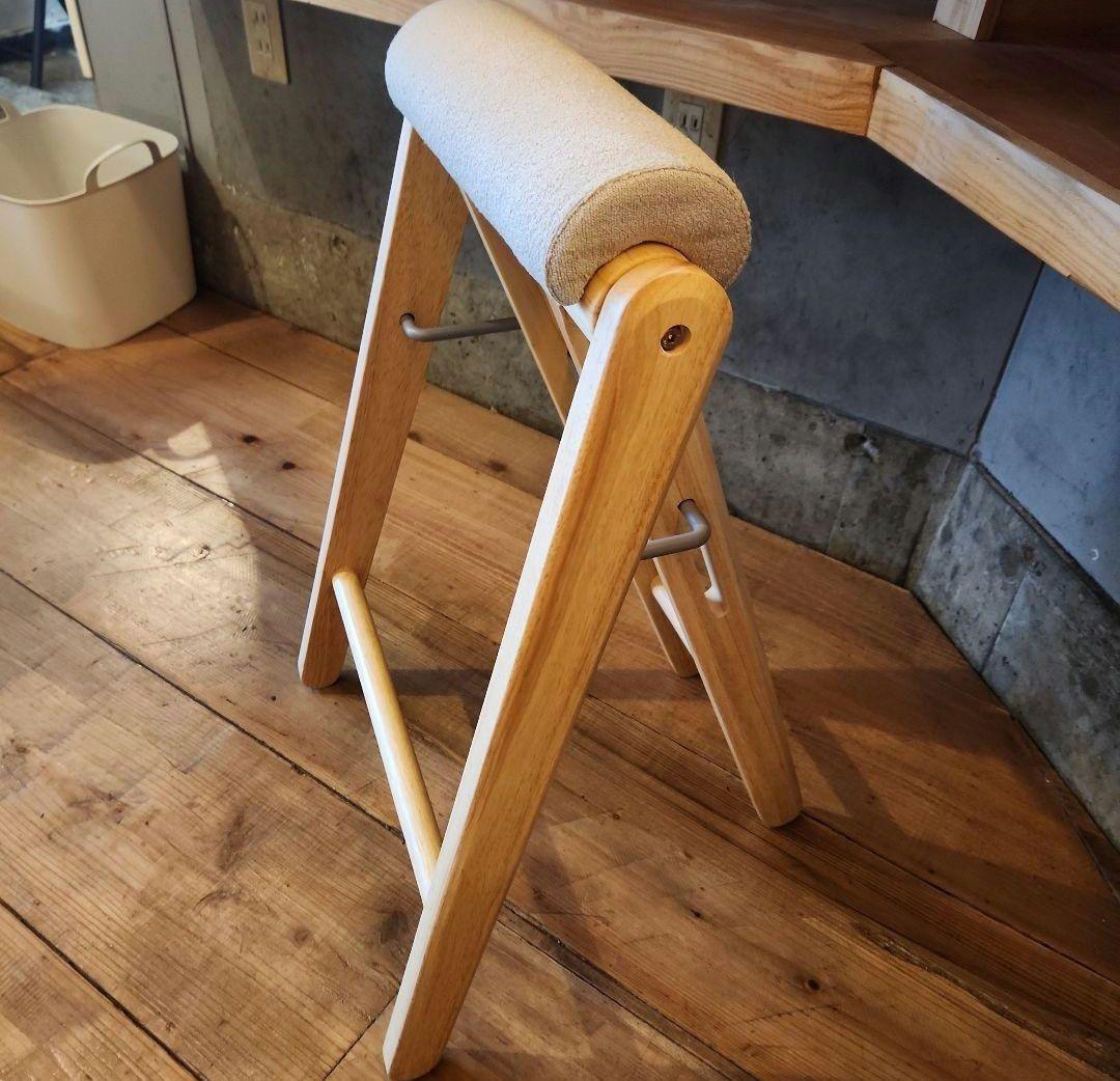 木製折りたたみスツール 布クッション付き