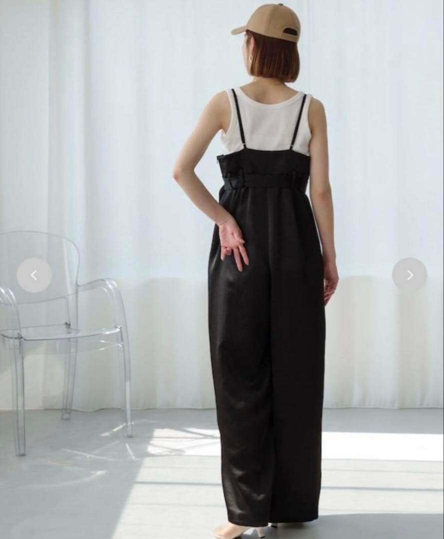 roughlow otona satin wide salopette ブラック